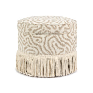 Laurent Pouf - Atoll Fabric & Ivory Fringe
