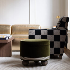 Laurent Pouf - Safari Green Velvet & Houles Tape