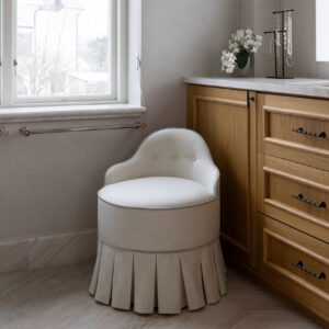 Lou Vanity Stool - Easy Linen Fabric & Velvet Piping