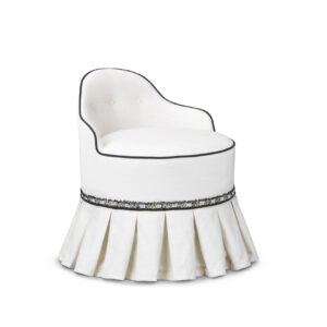 Lou Vanity Stool - Linen Fabric with Velvet Piping & Decorative Tape
