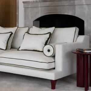 Orlando Sofa - Easy Lustre Fabric, Velvet Piping & Lacquered Legs