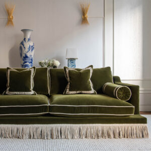 Orlando Sofa - Safari Green Velvet with Fringes