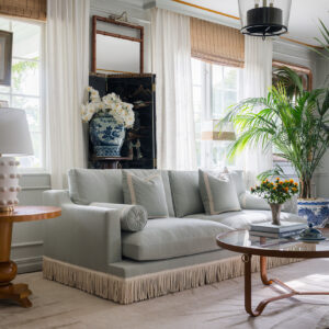 Orlando Sofa - Seafoam Velvet Fabric & Fringe